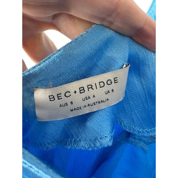 Bec + Bridge Lorelai V Maxi Dress Satin Ruched Formal Wedding Guest Blue Size 4 - Picture 9 of 10